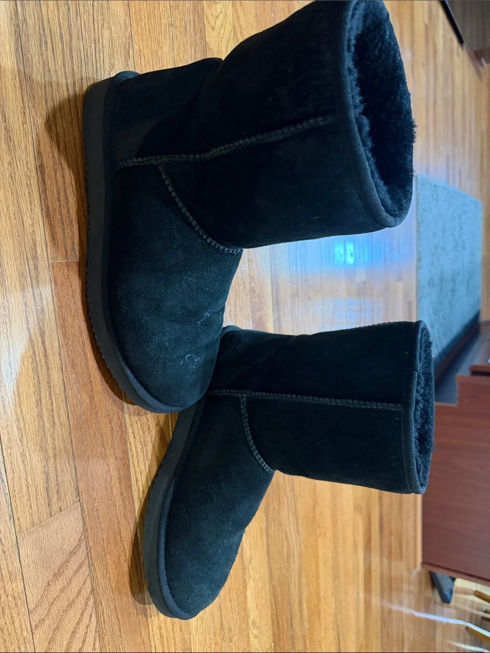 Classic Black Suede Fuzzy Lined Boots